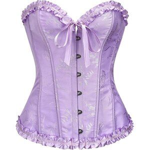 Women's Frost Purple Corset Tops Bustier Lingerie Lace Waist Push Up Bodysuit